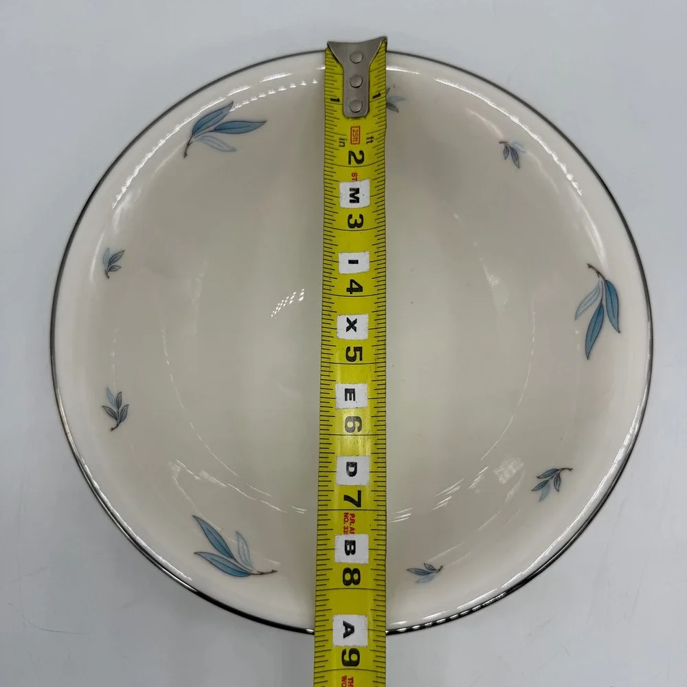 Syracuse China Evening Star Serving Bowl Blue Leaf Platinum Trim‎ Vintage